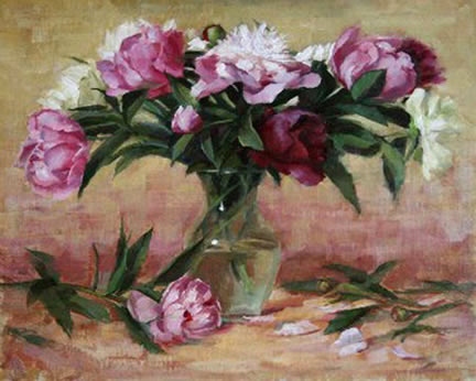 Peonies in Glass Vase