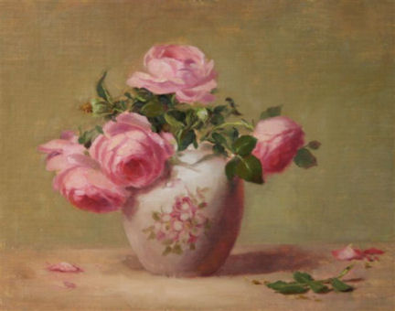 Pink Roses in Porcelain Vase Pink Roses in Porcelain Vase