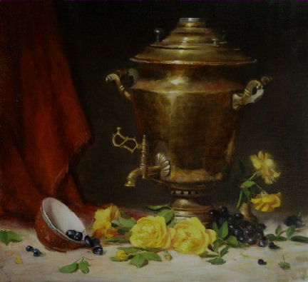 Russian Samovar with Cup and Roses