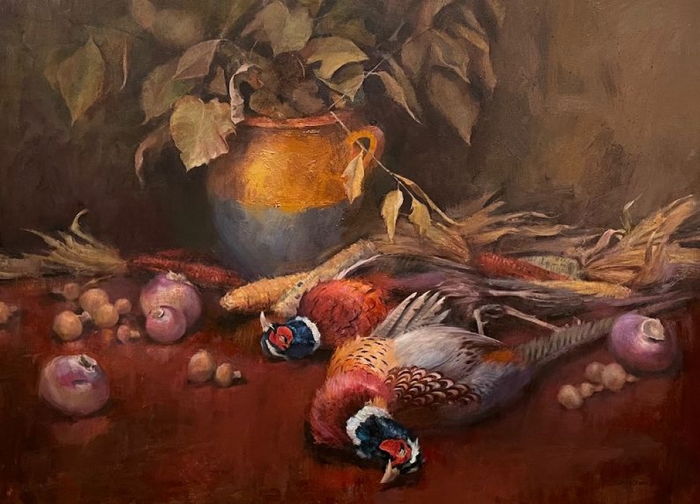 Pheasants with Fall Harvest
